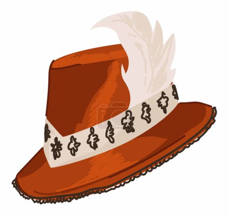Illustration for Costume hat with ribbon and leather, red headwear part of theatrical play. Isolated icon of cap, apparel and accessory from past years and fashion. Vintage and retro clothes. Vector in flat style - Royalty Free Image