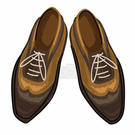 Téléchargez les illustrations : Mode de chaussures pour hommes, icône isolée de bottes élégantes en cuir. Vêtements vintage et rétro pour messieurs. Chaussures de marche avec lacets, vêtements d'automne ou de printemps. Vecteur en style plat - en licence libre de droit