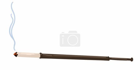 Vintage smoking pipe with cigarette and tobacco, isolated gadget for smokers. Old fashioned object for nicotine addicted. Personal belonging, victorian epoch or aristocracy. Vector in flat style