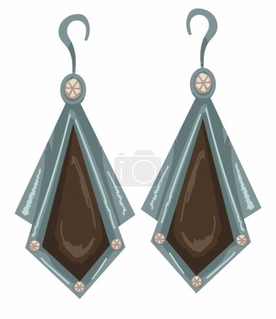 Vintage jewelry made in geometric shape, isolated elegant retro accessories for women. Bijouterie of gemstones. Fashionable and trendy decoration and adornment for girls. Vector in flat style