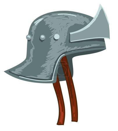 Illustration for Protective medieval headwear with stripes for fixation, isolated helmet made of metal. Soldiers or knight antique armour. Historical exponent in museum exhibition. Vector in flat style illustration - Royalty Free Image