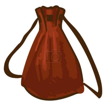 Illustration for Vintage red sack used for saving money and carrying objects. Isolated bag or wallet for storage. Packaging for products, stuffed fabric cloth with threads and ties. Vector in flat style illustration - Royalty Free Image