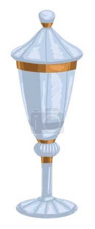 Vintage crystal goblet with gold decorations and lid, isolated urn for conservation or storing. Silver mug or cup for drinks and beverages during medieval and baroque epochs. Vector in flat style