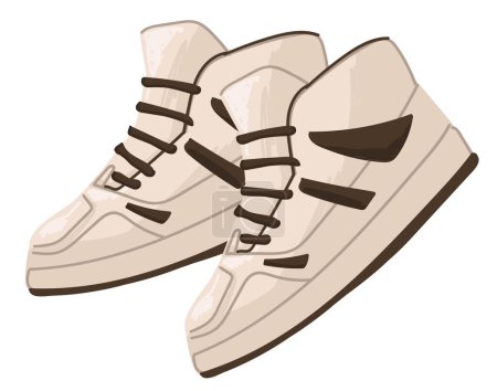 Ilustración de Moda hombre y tendencias de 2000, par aislado de zapatillas de deporte en la plataforma masiva y cordones de zapatos. Modelo unisex de ropa, calzado para niños y niñas. Calzado clásico para correr. Vector en estilo plano - Imagen libre de derechos