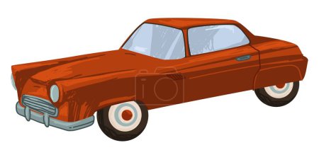 Téléchargez les illustrations : Stylish vintage car of 1950s, isolated automobile, exclusive and expensive model of transport. Automotive history of 50s, old-fashioned oldtimer. Retro polished vehicle. Vector in flat style - en licence libre de droit