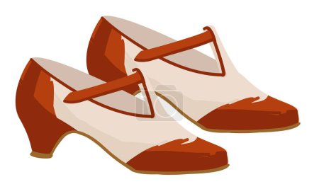 Téléchargez les illustrations : Footwear and clothes trends for ladies, isolated stylish footwear for female, boots with straps on high heels. Classic clothing of 50s, 1950s casual outfit and apparel of females. Vector in flat style - en licence libre de droit