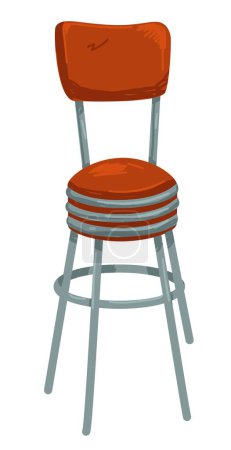 Téléchargez les illustrations : Vintage chair of 1950s, isolated armchair for bars, high stool with metal base and soft pillow. Contemporary designs of furniture for home. Comfortable seat with fabric. Vector in flat style - en licence libre de droit