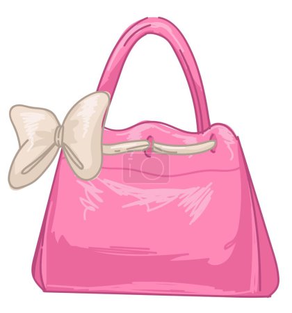 Téléchargez les illustrations : Woman handbag stylish accessory for ladies, isolated bag with decorative bow. Leather sack with handles. Feminine clothes and outfits in 2000s, luxurious case for belongings. Vector in flat style - en licence libre de droit