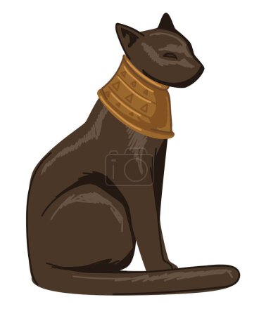 Culture and traditions, beliefs and customs of Egypt. Isolated Egyptian cat, statue of bastet. Decorative statuette symbolic representation of powers. Sacred deity or goddess. Vector in flat style