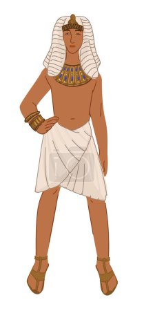 Male character wearing old egyptian clothes and accessories of ancient civilization. Pharoah or ruler, rich man with headgear protection from sunshine. Ethnic arabic person. Vector in flat style