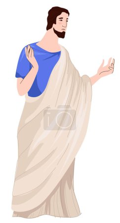 Ilustración de Male character wearing robe, traditional suit for people of ancient rome. Roman empire costume for men, personage representing culture and fashion of ancient times. Vector in flat style illustration - Imagen libre de derechos