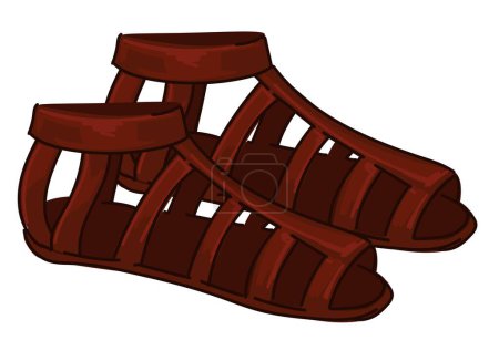 Illustration for Leather shoes or sandals with thin straps, isolated comfortable ancient footwear for mayan people. Old civilizations accessories and boots, clothing and traditional outfits. Vector in flat style - Royalty Free Image