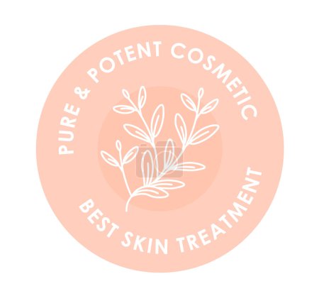 Potent and pure cosmetics for skincare and wellness. Essence or serum with flowers and herbs ingredients. Cosmetology and dermatology. Skin treatment products emblem or logotype. Vector in flat style