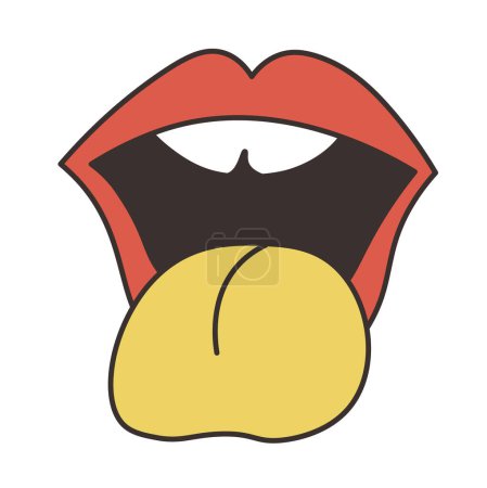Kräftige rote Lippen mit herausstrebender Zunge im Pop-Art-Stil, Vektor-Illustration isoliert auf weiß, verspielt und ikonisch, geeignet für Retro-Designs.