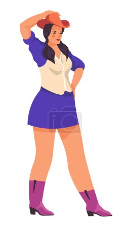 Illustration for Elegant vector illustration of a cowgirl in a Western style, isolated on white. Ideal for themed decor, apparel design, and digital use. - Royalty Free Image