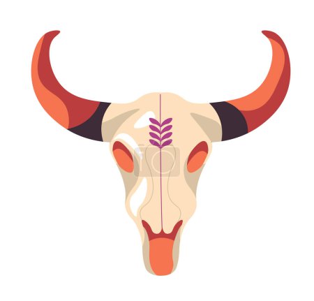 Stylized vector illustration of a bull skull with colorful horns, flat design, great for Western themes and graphic prints.