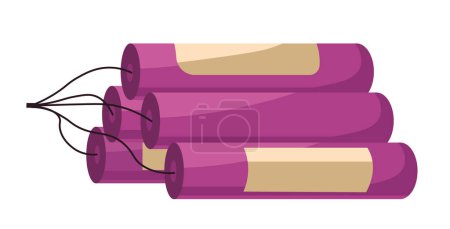 Vector illustration of tied dynamite sticks, flat design, isolated on white, ideal for action scenes and historical concepts.