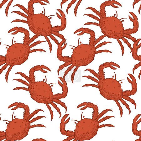 Seamless background with red crabs, vector illustration, for wrapping paper.