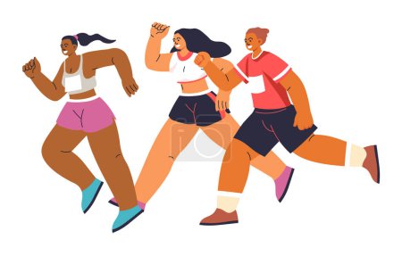 Flat vector illustration of group runners, isolated on white. Perfect for fitness concepts and team sports.
