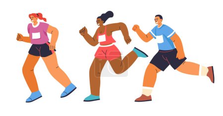 Dynamic illustration of a running group, vector, flat style, isolated on white. Suitable for team sports and fitness.