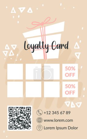 Geometric shapes loyalty card, minimalistic design, vector illustration, isolated on beige.