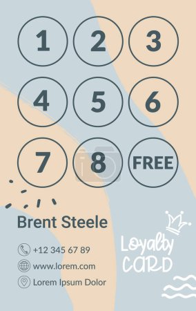 Loyalty card with ocean-inspired accents, vector illustration isolated on blue.