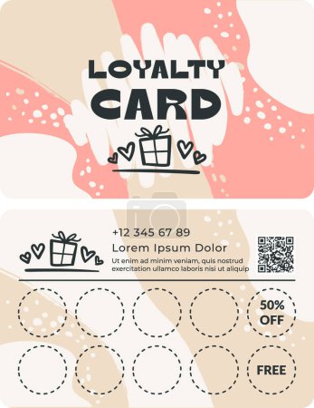 Stylized loyalty club card featuring abstract water elements and rewards, flat design vector illustration, perfect for customer retention programs, isolated on white.