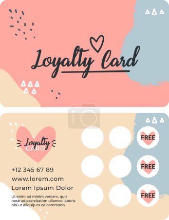 Elegant loyalty card in pastel tones with rewards, vector illustration, ideal for promoting customer loyalty and repeat business, isolated on white.