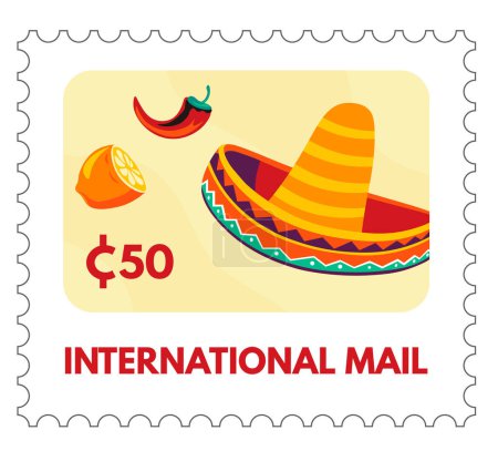 Sombrero and citrus, festive design, vector stamp illustration.