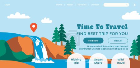Time to travel, find your trip, vector illustration, website header design.