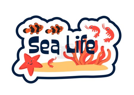 Colorful sea life scene with clownfish and shrimp, vector illustration, isolated on white, suitable for educational use.