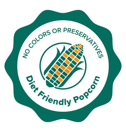 Organic and natural products, non GMO popcorn kernels, snack or ingredient for cooking and preparing food. Tasty alternatives, balanced dieting and nourishment. Label or emblem. Vector in flat style