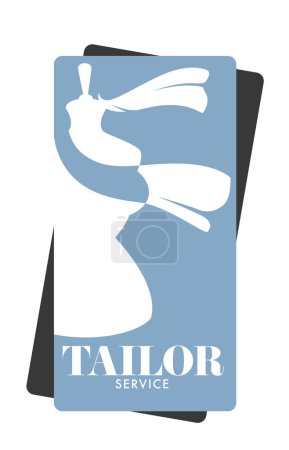 Illustration for Vintage tailor logo with scissors and mannequin, vector illustration, black and blue design - Royalty Free Image