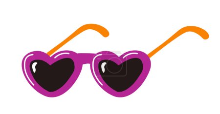 Vector illustration of heart-shaped sunglasses, purple and orange, fun fashion accessory.