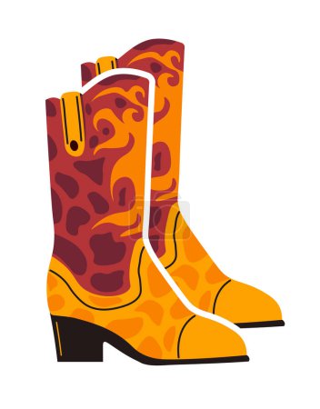 Illustration for Vector illustration of cowboy boots with a fiery flame pattern, vibrant and bold. - Royalty Free Image