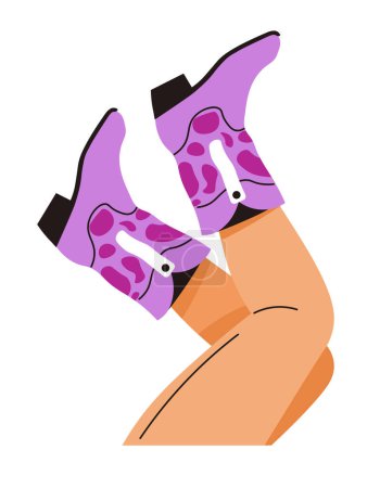 Cartoon vector illustration of legs in funky purple patterned boots, isolated on white.