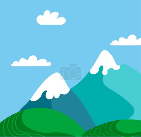 Gráfico vectorial que muestra el pico de una montaña nevada, ideal para deportes de invierno y temas de viaje.