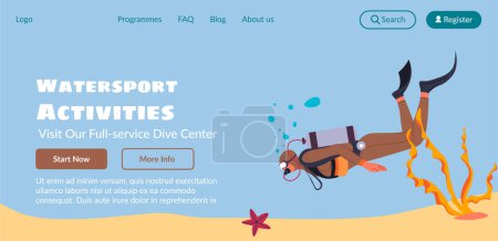 Illustration vectorielle pour un formulaire d'abonnement au site, avec un plongeur et des méduses, parfait pour les communautés de plongée.