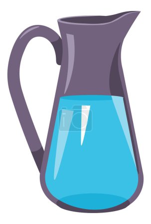 Pitcher filled with pure water, isolated glass jar for measuring liquid. Beaker or jug with juice, kitchenware design and mug with handles. Pottery and dishware, cooking. Vector in flat style