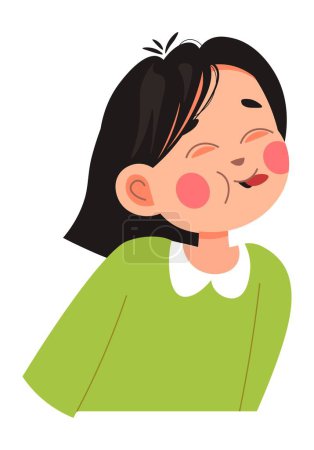 Little girl sticking out tongue and teasing, indulging and misbehaving kiddo. Toddler female character playing and fooling around. Preschooler or pupil active child expression. Vector in flat style