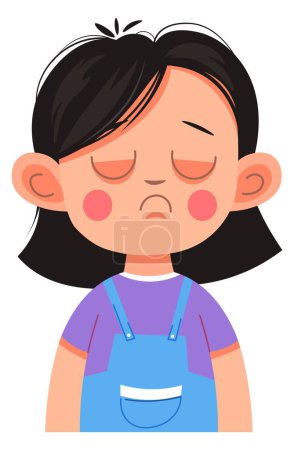 Sad or offended little girl with sad expression on face, isolated child distressed preschooler from kindergarten. Emotional and nonverbal communication, misbehavior of kid. Vector in flat style
