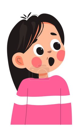 Child expression of surprise or shock. Gasping young female character with open mouth and big eyes. Kindergarten personage or preschooler, preteen or toddler amazed kiddo. Vector in flat style