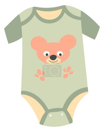 Einteiliger Anzug, Kostüm für Neugeborene und erwachsene Kinder. Isolierte Kleidung mit Waldtier-Print, klein für Säuglinge. Mode und Trends für kiddo. Vektor im flachen Stil Illustration