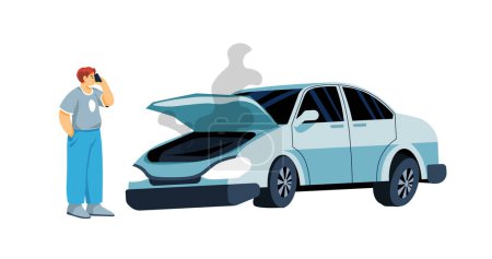 Vector representation of an overturned car accident, isolated on a white backdrop.