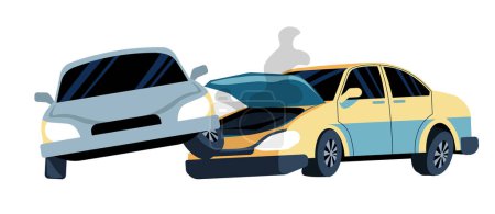 Illustration for Vector graphic of a rear-end car crash isolated on white, depicting accident aftermath. - Royalty Free Image