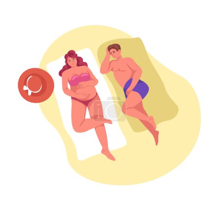 A vibrant vector illustration showing couples at the beach, in a modern flat design, perfect for travel and holiday graphics.