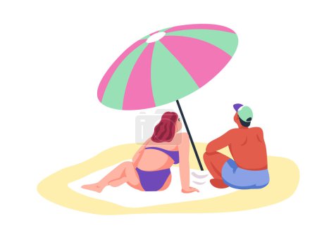 Vector illustration of a couple reading on a beach, perfect for summer travel themes.