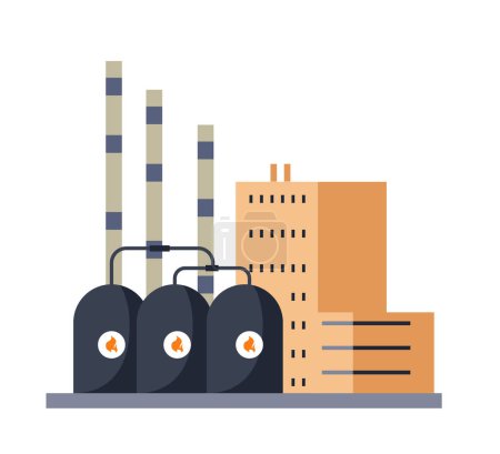 Detailed vector illustration of an oil storage facility, flat style, white background.