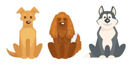A playful collection of cartoon dogs in vector format, ideal for pet care and childrens illustrations.