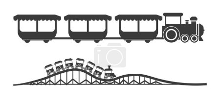 Stylized vintage train and bridge vector illustration, isolated on white.